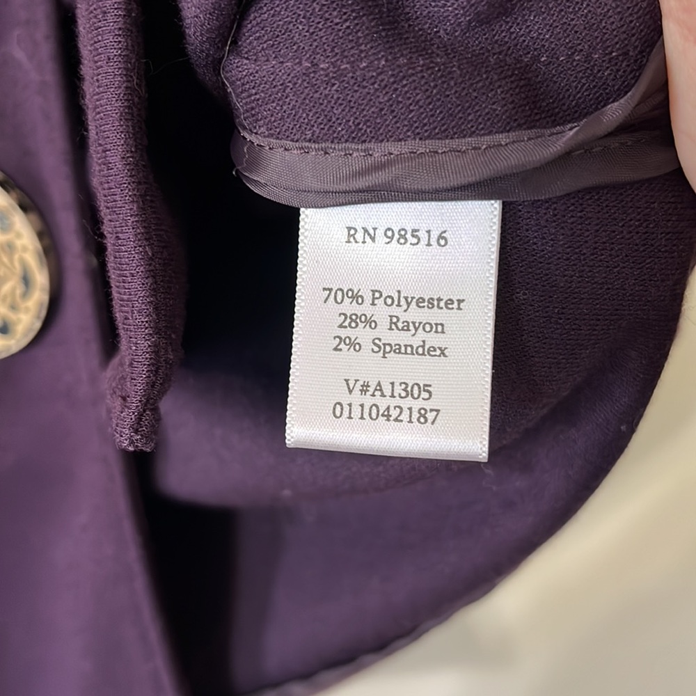 Coldwater Creek Purple Button 3/4 Sleeve Cropped Cape Style Knit Coat Size Large - Picture 6 of 7